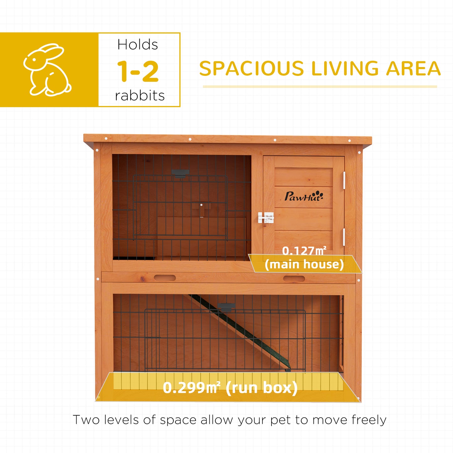 PawHut Two Tier Antiseptic Wood Rabbit Hutch 80cm Guinea Pig Hutch with Run Orange - ALL4U RETAILER LTD