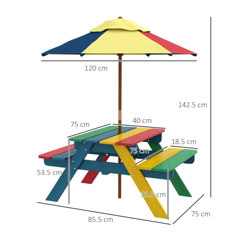 Outsunny Kids Table and Chair Set w/ Removable Parasol, for Ages 3-6 Years - ALL4U RETAILER LTD