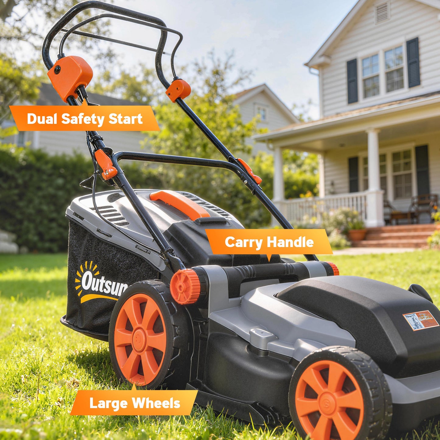 Outsunny 1800W Electric Lawnmower With 40cm Cutting Width Mulching Feature 50L Grass Bag 6 Cutting Heights
