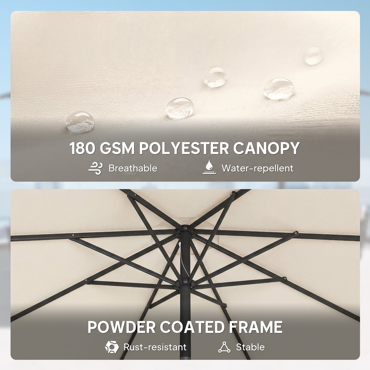 Outsunny 2.7m Garden Parasol Umbrella With Cross Base And Sandbag Retractable Ribs Market Table Umbrella Cream White