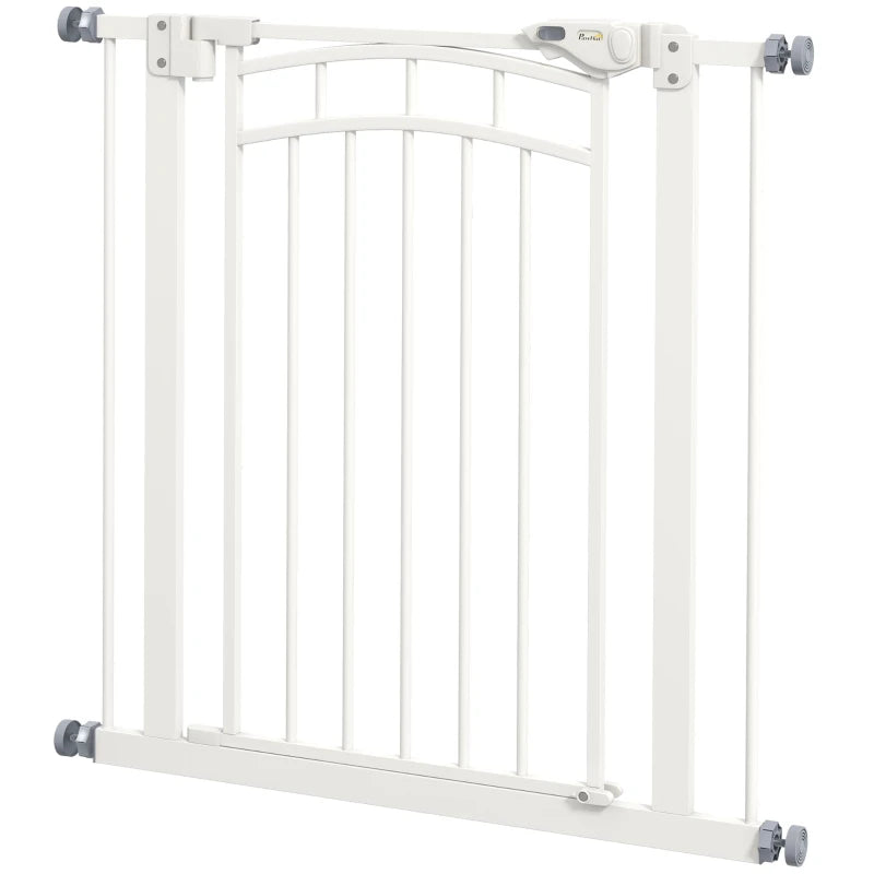 PawHut Pressure Fit Stair Gate with Auto-Closing Door for Small to Medium Dogs - Easy Installation, Adjustable Width 74-80cm - ALL4U RETAILER LTD