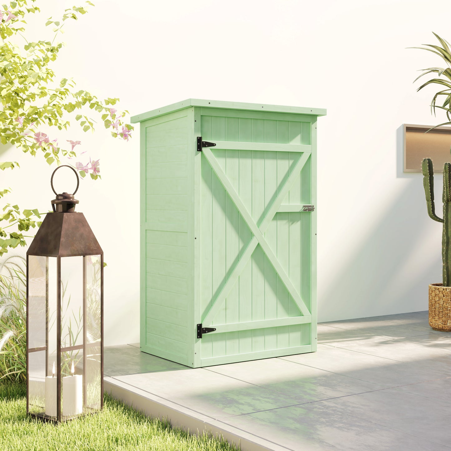 Outsunny Wooden Small Garden Shed With Shelves And Bolt Latch For Compact Tool Storage 75L x 56W x 115H CM Green