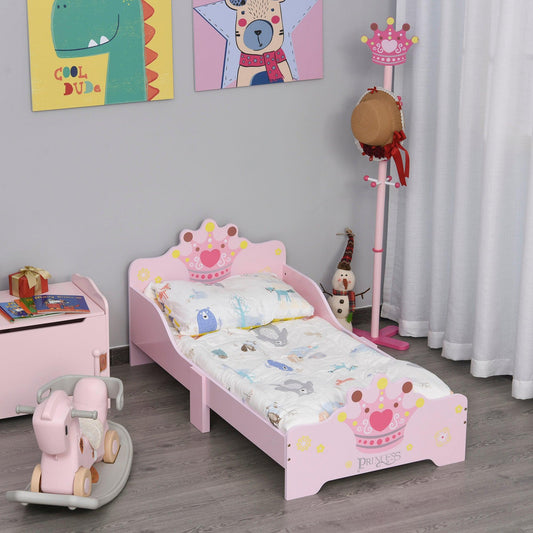 HOMCOM Pink Kids Wooden Bed with Safety Rails - For Girls 3-6 Years - ALL4U RETAILER LTD