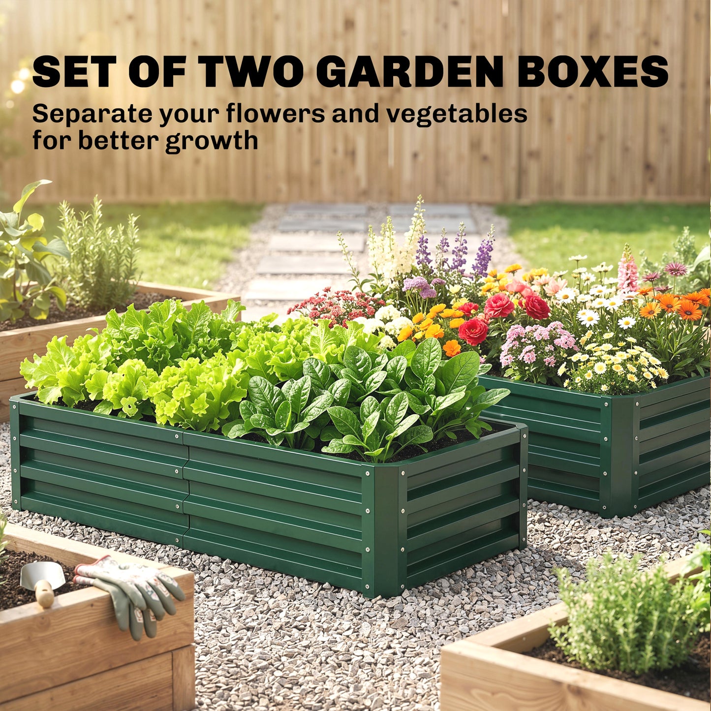 Outsunny Set Of 2 Raised Garden Beds Galvanized Outdoor Planters For Herbs And Vegetables For Patio Balcony Green