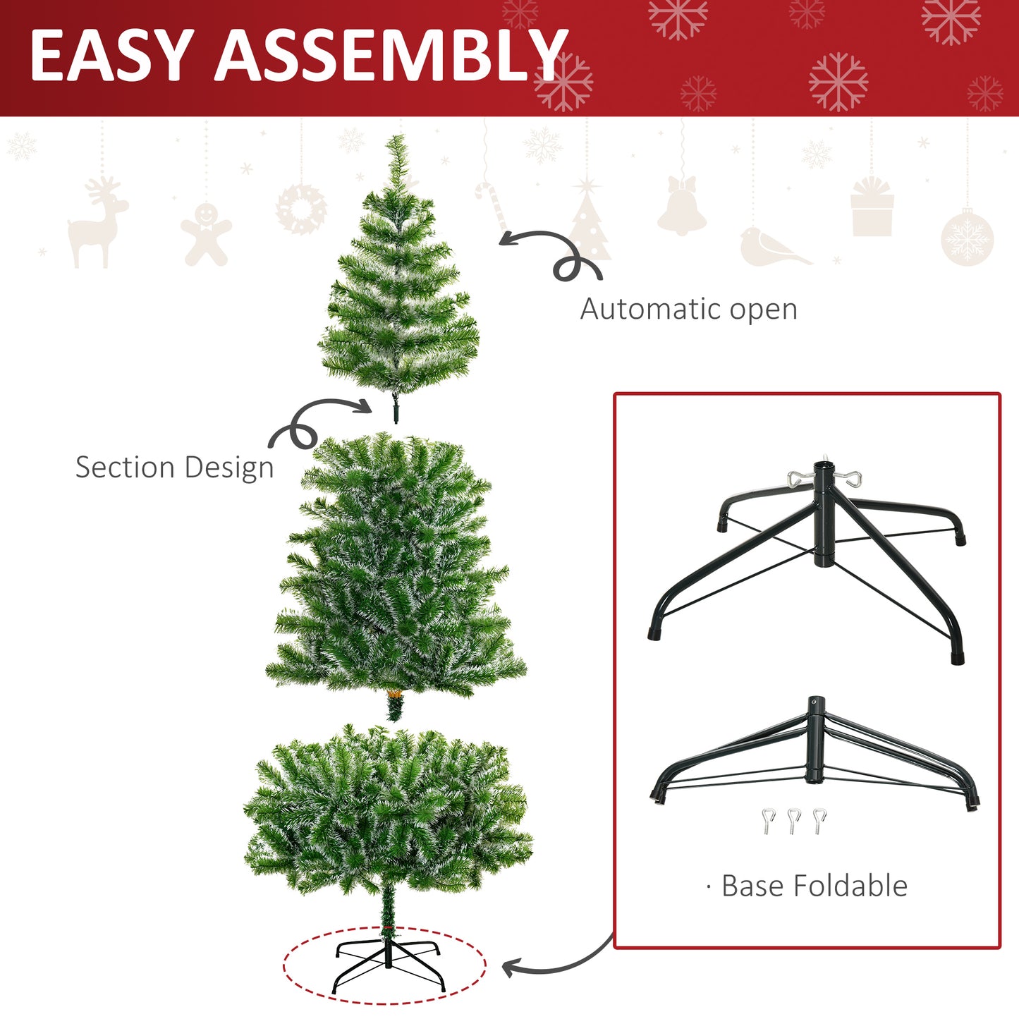 HOMCOM 2.1M Faux Pine Christmas Tree with Sturdy Metal Base - ALL4U RETAILER LTD