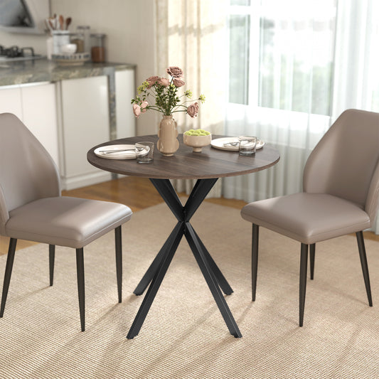 HOMCOM 80 Centimeter Industrial Round Dining Table Brown With X Shaped Legs Ideal For Family Meals