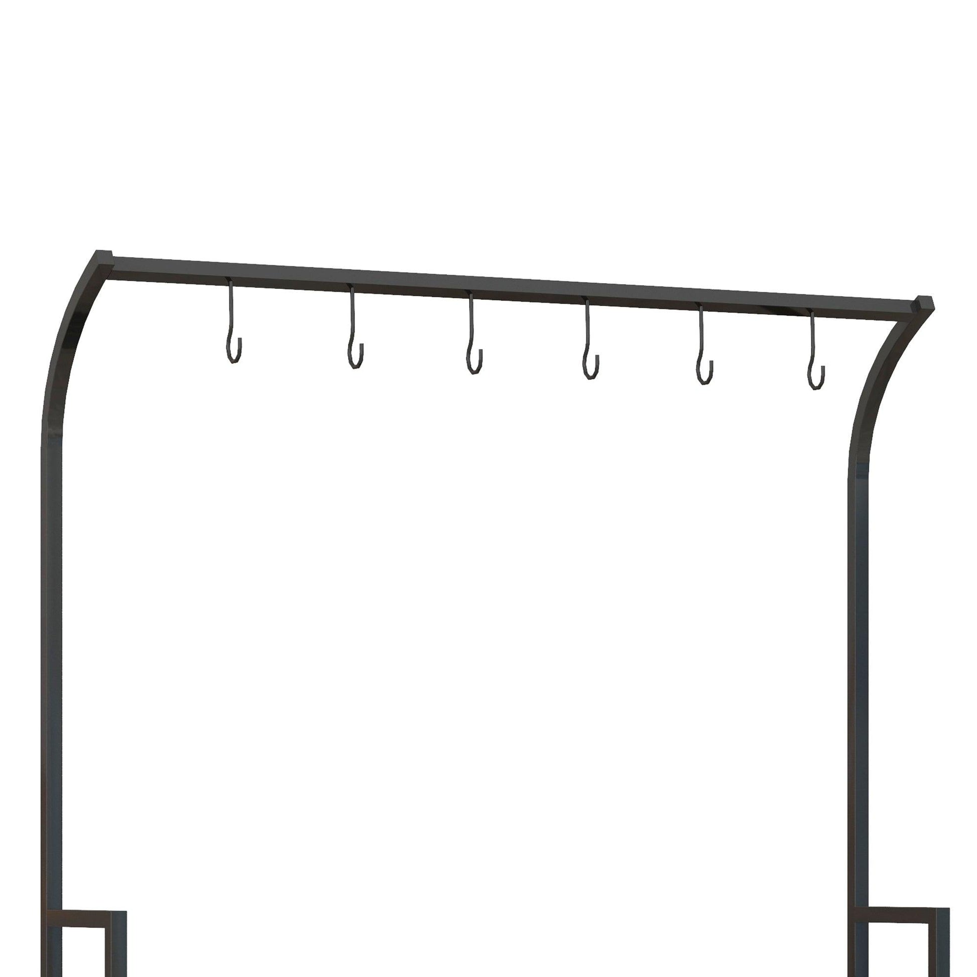 Outsunny 3 Tiered Plant Rack with Hanging Hooks, Tall Plant Stand for Indoor Outdoor Porch Balcony Use, Black - ALL4U RETAILER LTD