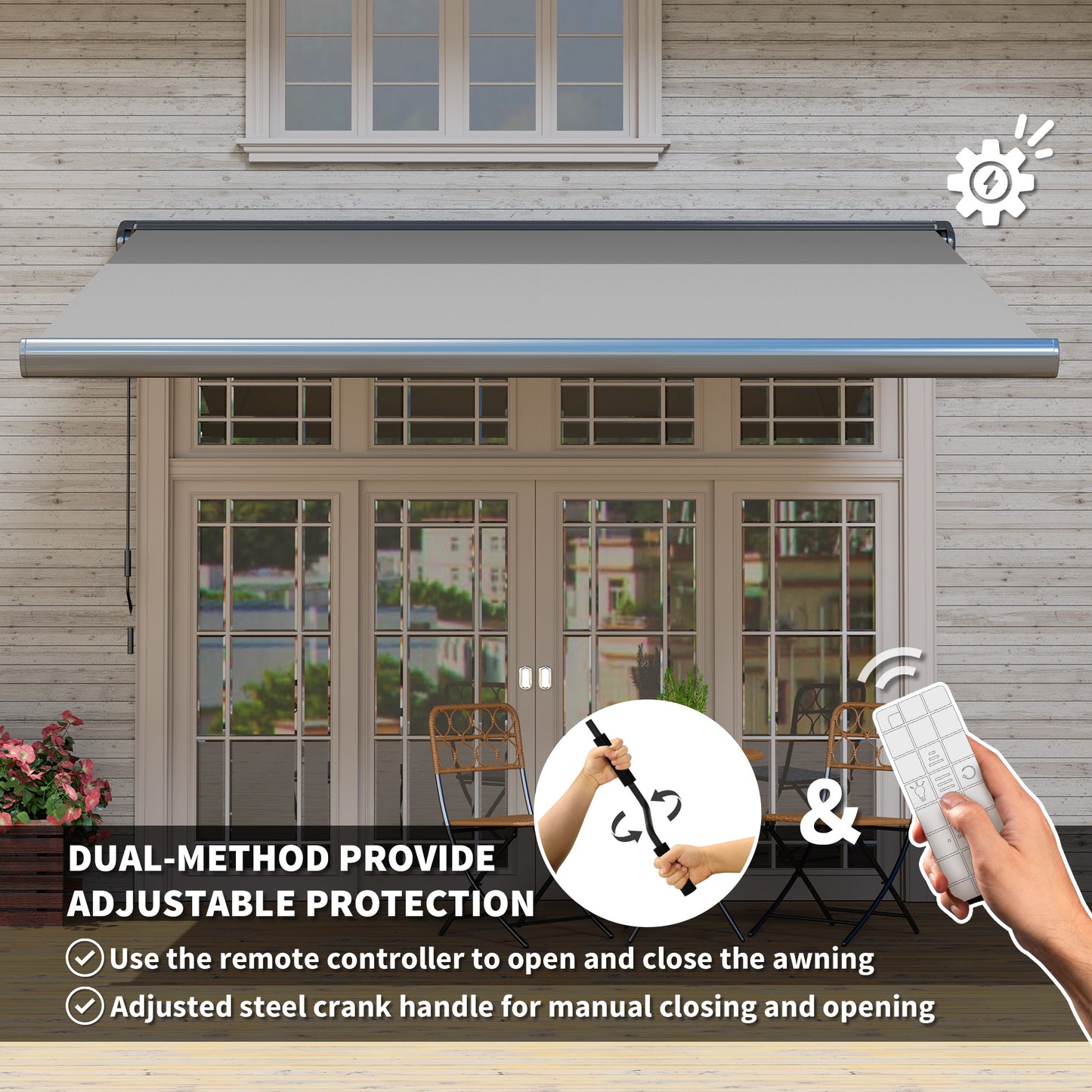 Outsunny 3.5 X 3 M Electric Awning Aluminium Frame DIY Retractable Awning UV50+ Sun Shade Canopy Light Grey