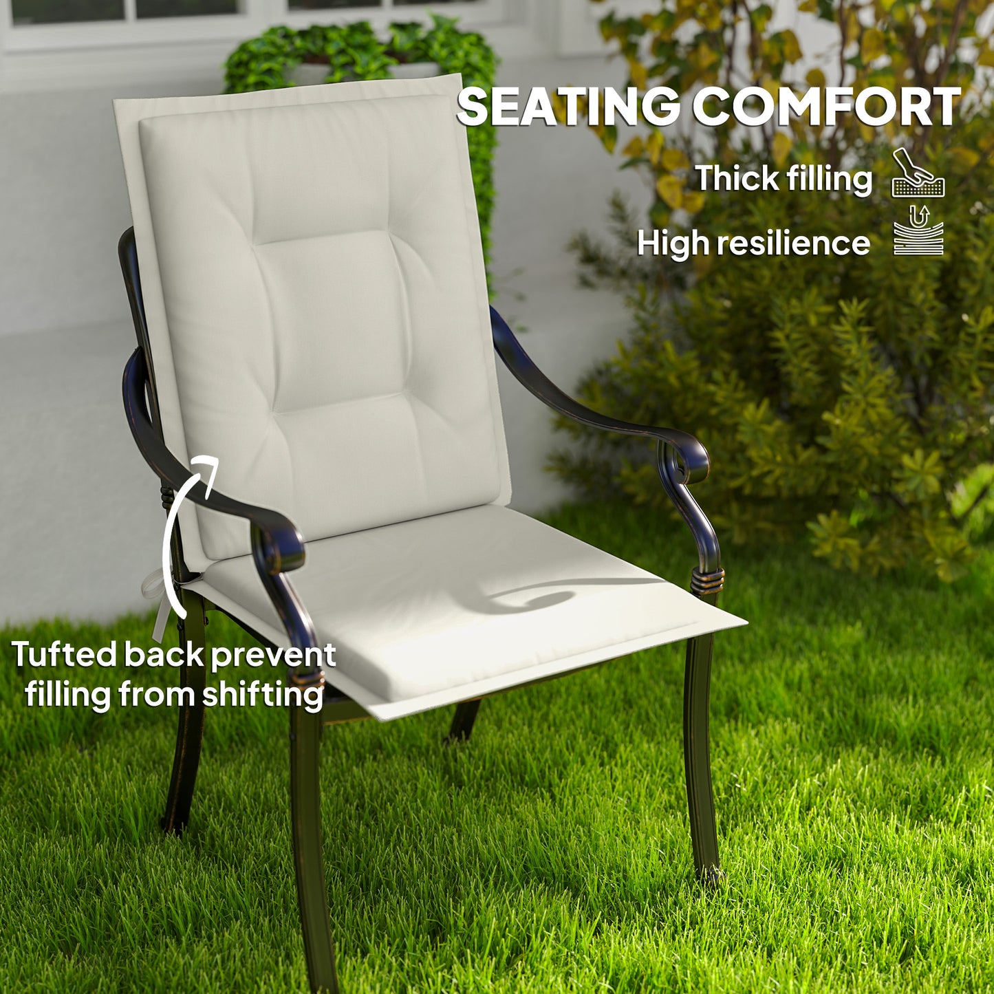 Outsunny Set Of Four Padded Garden Seat Cushions White With Cotton Fill Tufted Back And Tie Closures