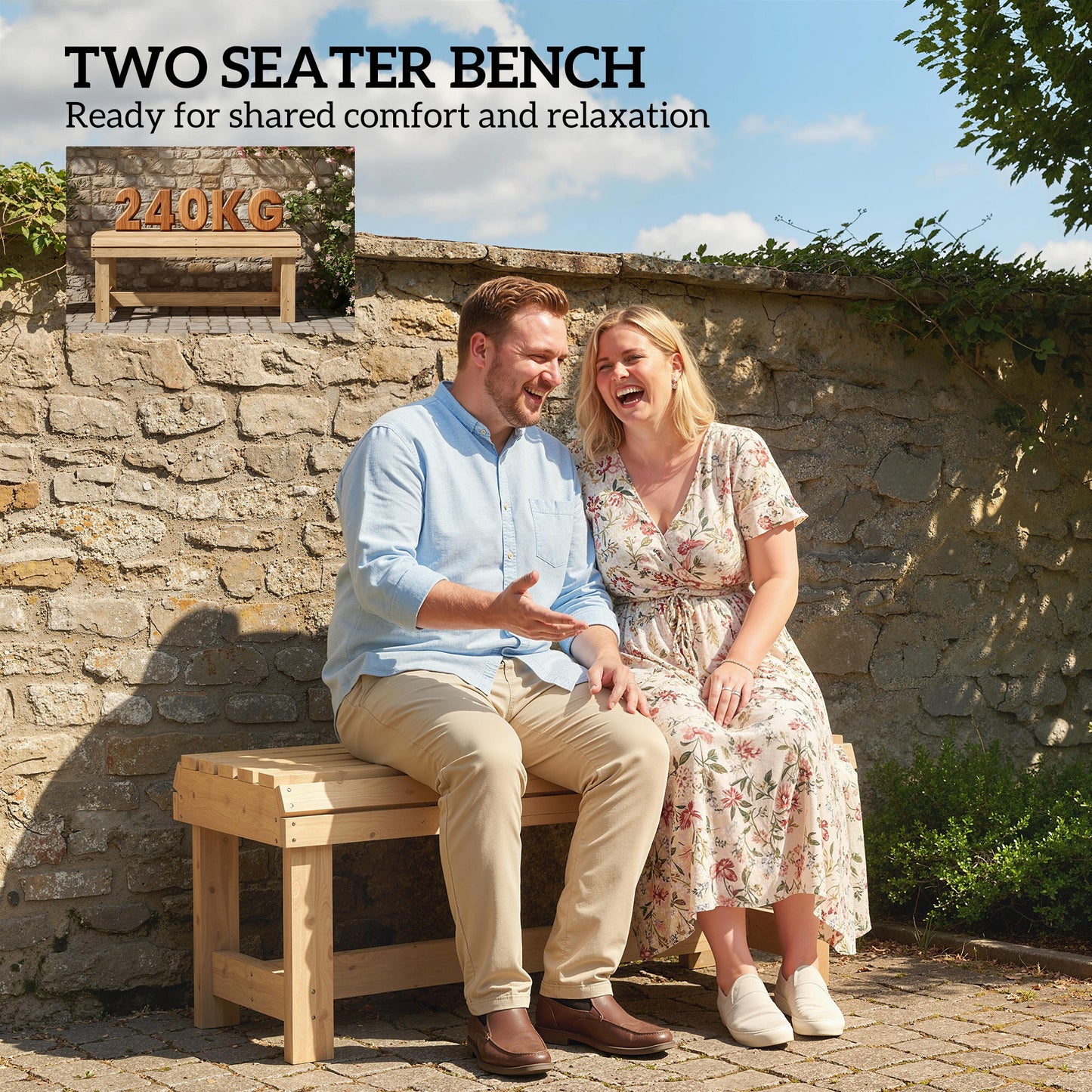 Outsunny Wooden Outdoor Bench 2 Seater Garden Bench Backless Patio With Slatted Curved Seat Natural Wood Finish