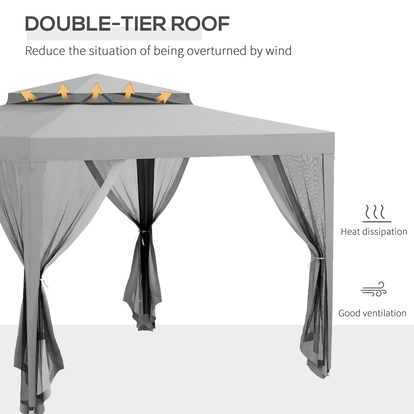 Outsunny 3 x 3 M Gazebo With Netting Mesh Sidewalls Double Tier Roof Patio Canopy Outdoor Event Shelter Light Grey