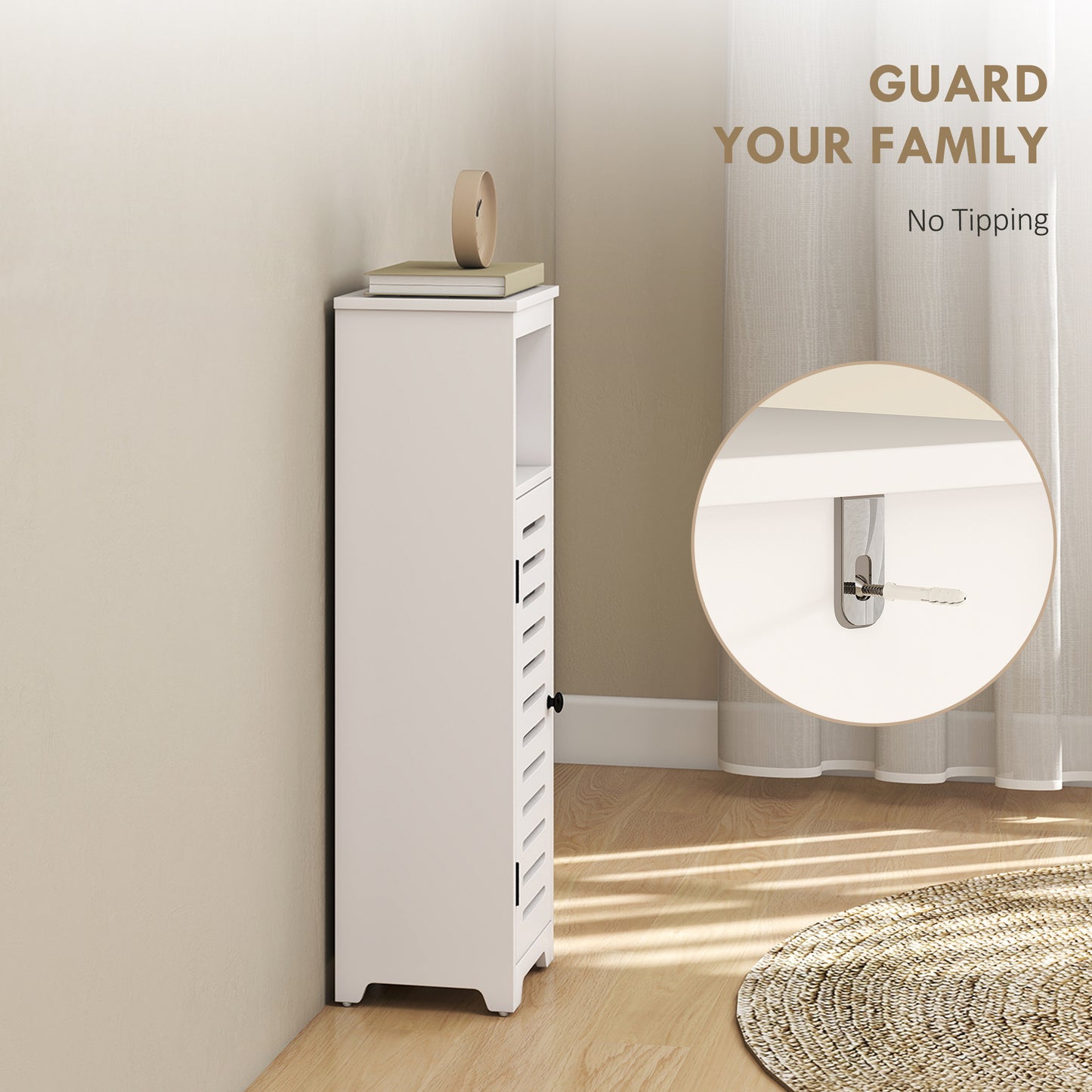 HOMCOM Bathroom Floor Cabinet With Louvered Door And Open Shelf White Adjustable Shelf Anti Tipping