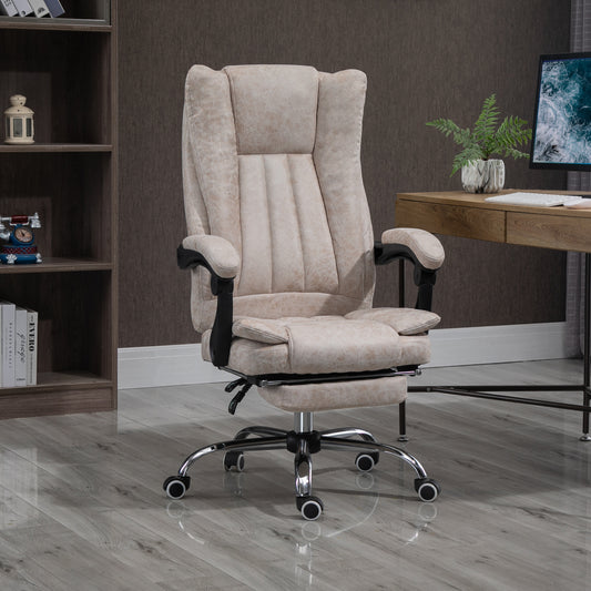 Vinsetto Luxurious Microfibre High Back Office Chair with Reclining Feature, Adjustable Armrests, Swivel Wheels, and Footrest - Beige - ALL4U RETAILER LTD