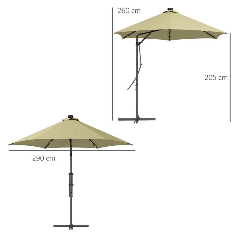 Outsunny 3m Garden Cantilever Umbrella with Solar LED Lights - Cross Base, Waterproof Cover - Stylish Beige Patio Parasol for Enhanced Outdoor Comfort - ALL4U RETAILER LTD