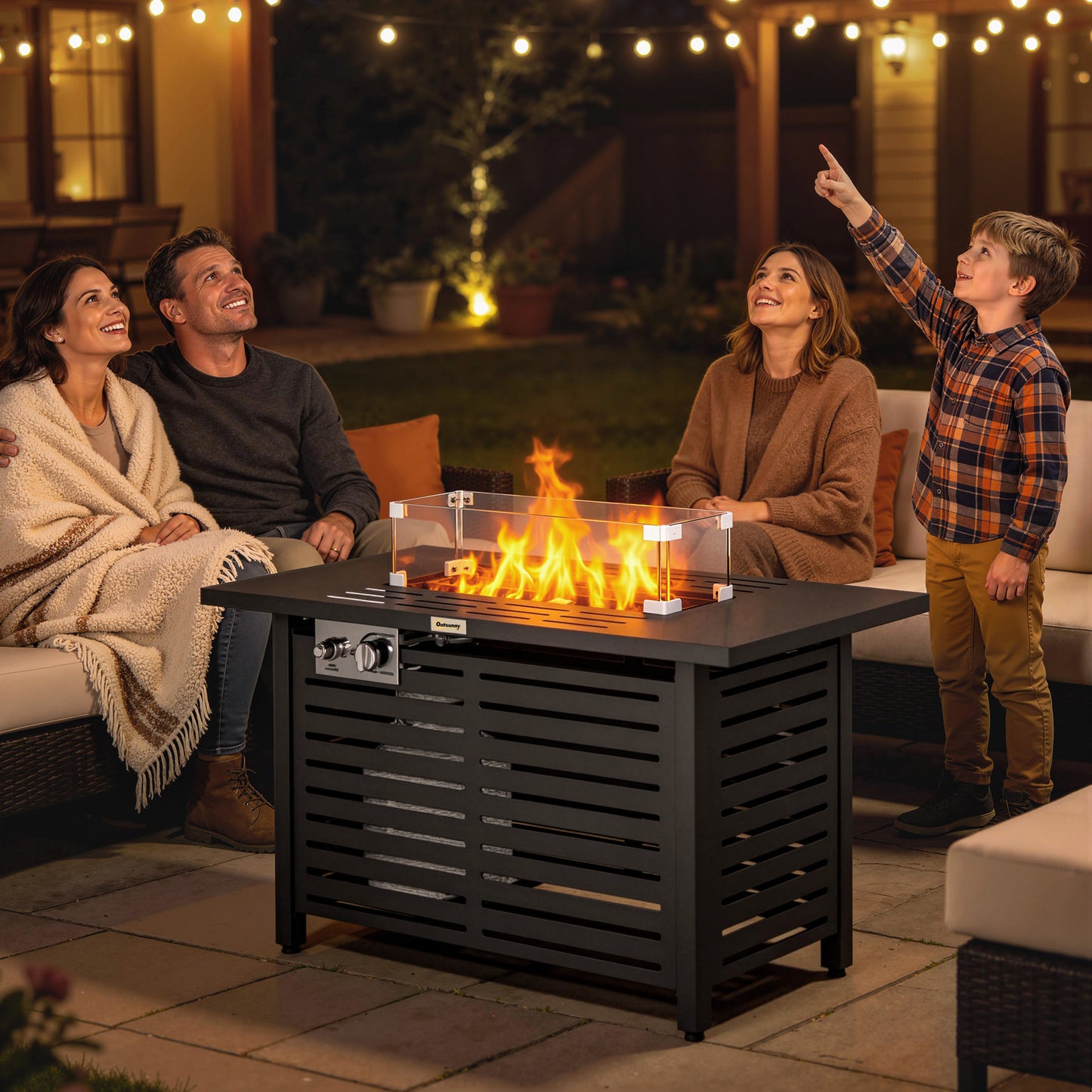 Outsunny 50,000 BTU Propane Gas Fire Pit Table With 43 Inch Steel Tabletop, Pulse Ignition