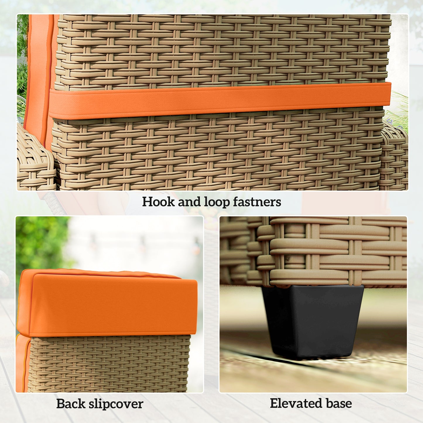 Outsunny 145 Degree Reclining Rattan Armchair With Manual Footrest Khaki Orange Outdoor Patio Lounge
