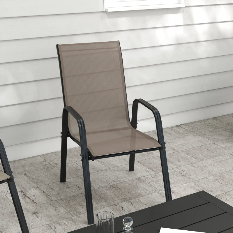 Outsunny Set of 4 Garden Dining Chair Set Outdoor w/ High Back Armrest Grey - ALL4U RETAILER LTD