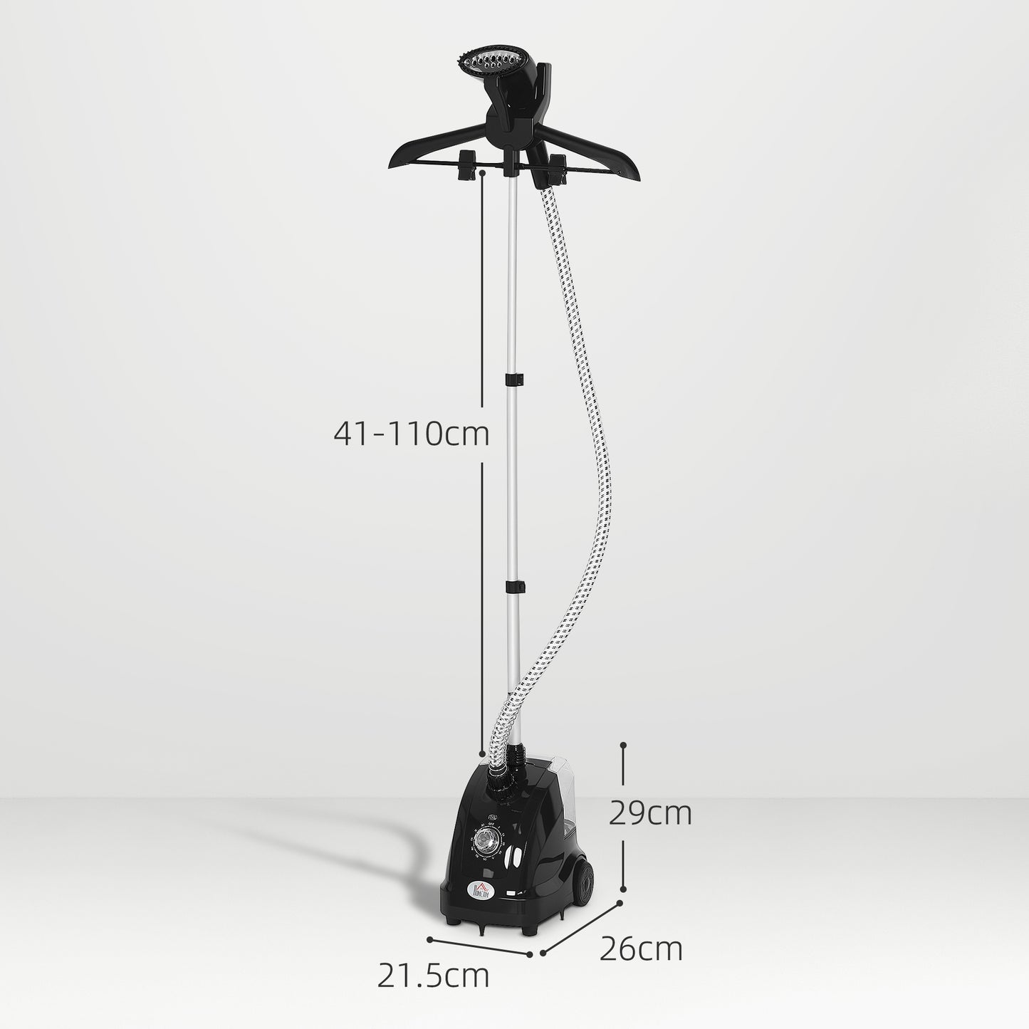 HOMCOM Clothes Steamer With Adjustable Pole Height 41 To 110 Cm And 11 Steam Levels Powerful 1950W Heater Black