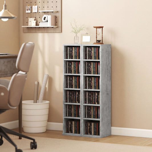 HOMCOM Set Of 2 CD Media Display Tower Racks With Adjustable Shelves Grey Holds 102 CDs Each