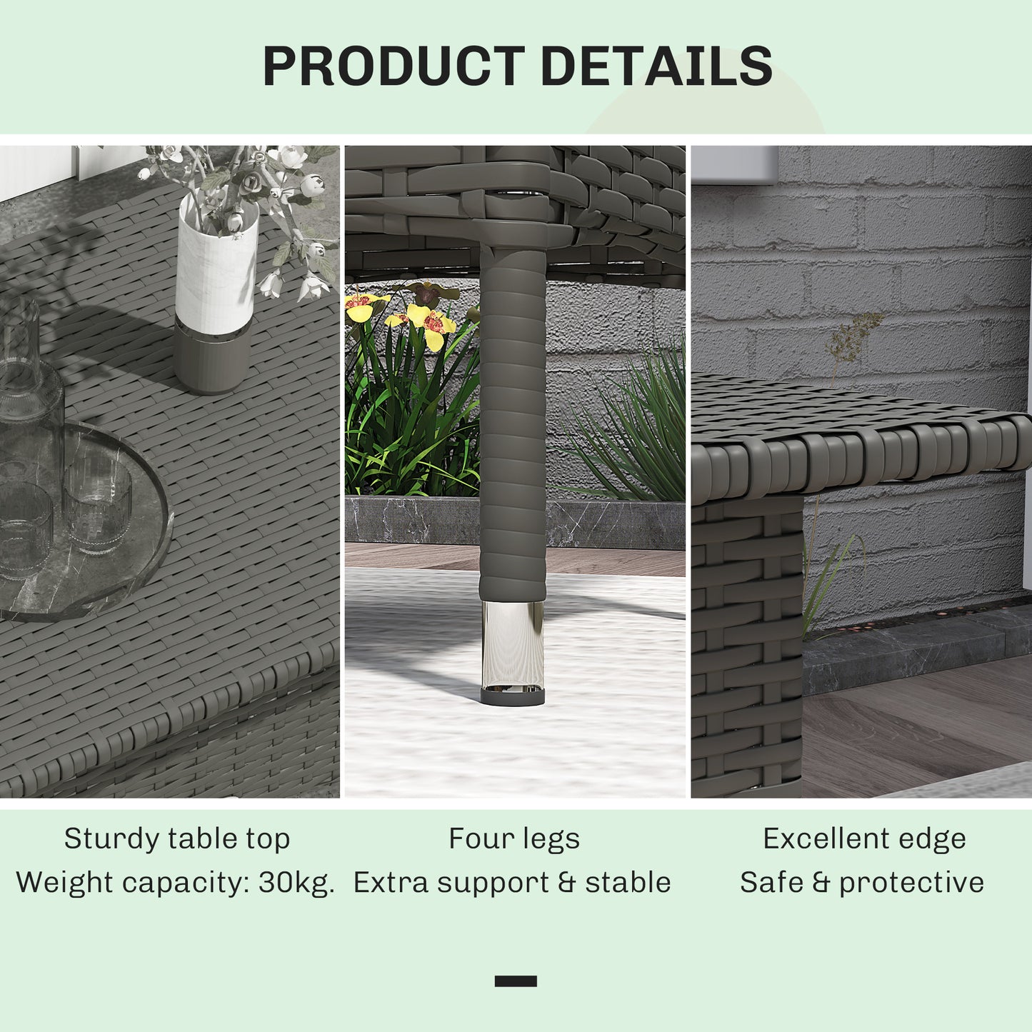Outsunny Rattan Side Table Outdoor Coffee Table With Full Woven Top And Plastic Board Underneath For Patio Garden Grey
