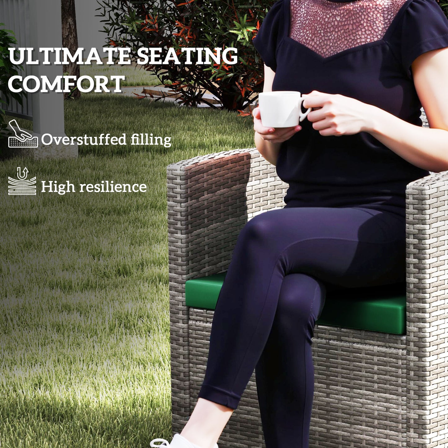 Outsunny Outdoor Seat Cushion Pads For Rattan Furniture 3 Piece Set Green Replacement Cushions