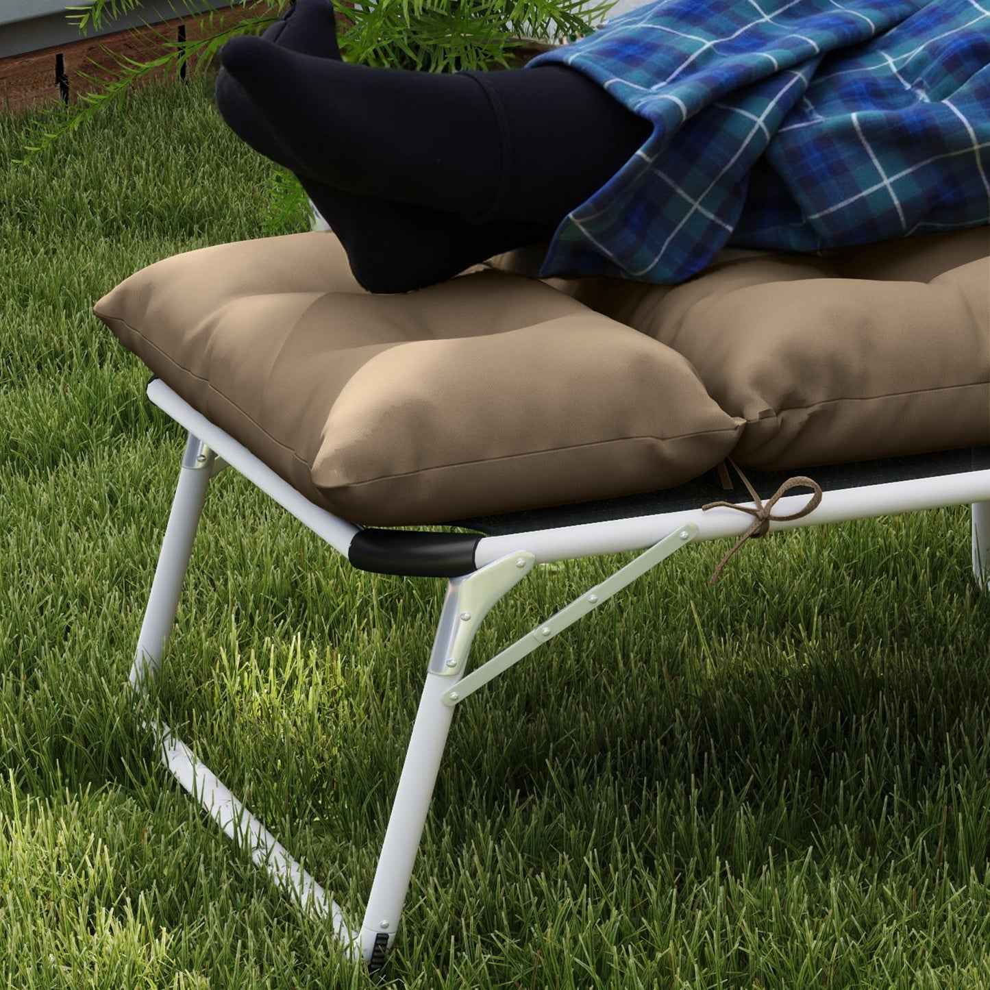 Outsunny Sun Lounger Cushions Set 190x56x10cm Khaki With 6 Ties UPF20 Plus 220gsm Durable Sunbed Cushions