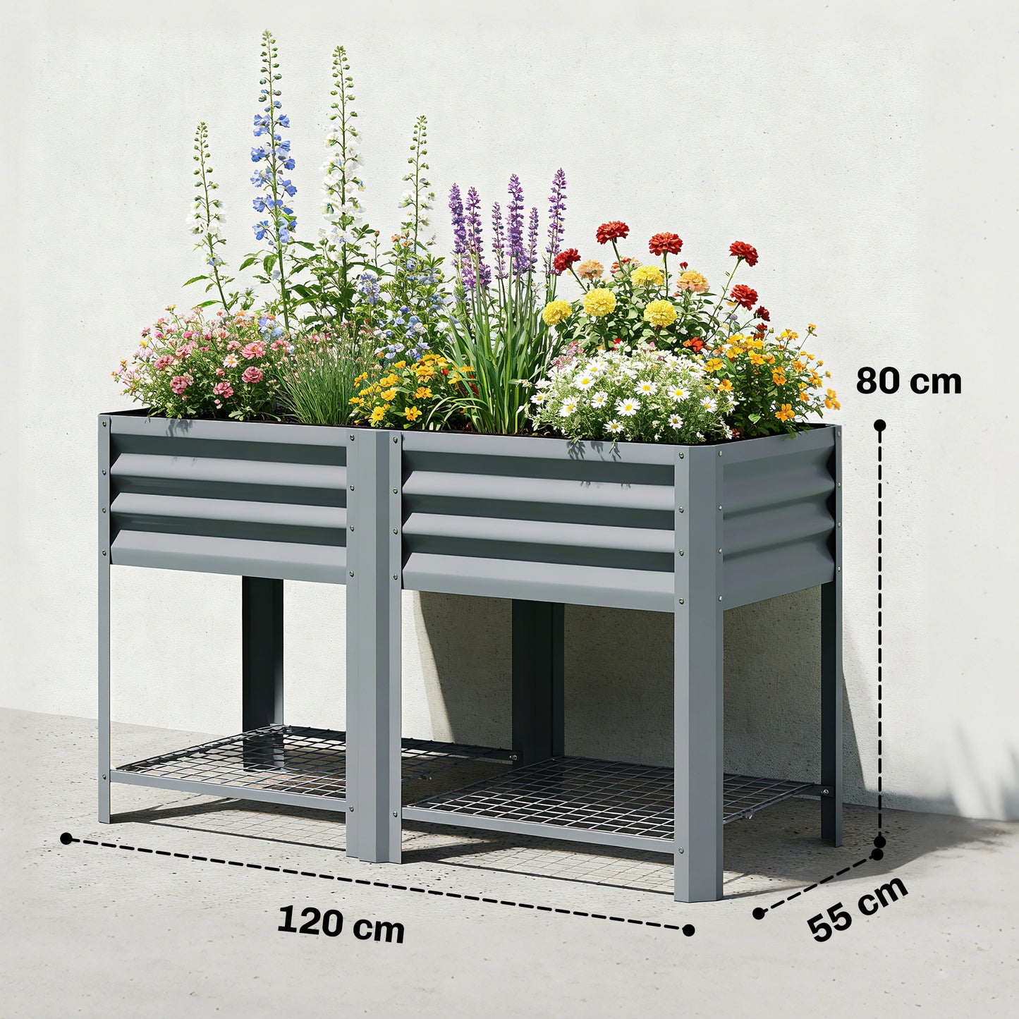 Outsunny Raised Garden Bed With Storage Shelf Steel Elevated Planter Box On Legs For Outdoor Vegetables And Flowers