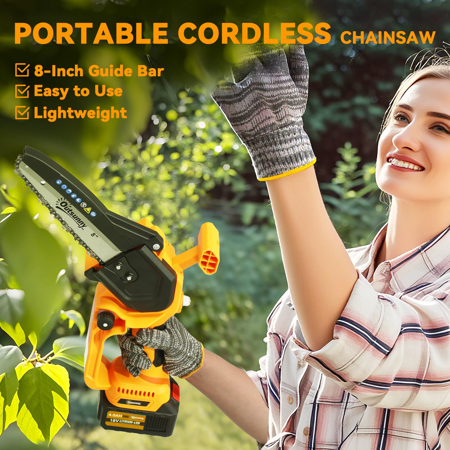 Outsunny Cordless Pruning Saw 8 Inch With Brushless Motor Two 4000mAh Batteries Safety Lock For Tree Trimming