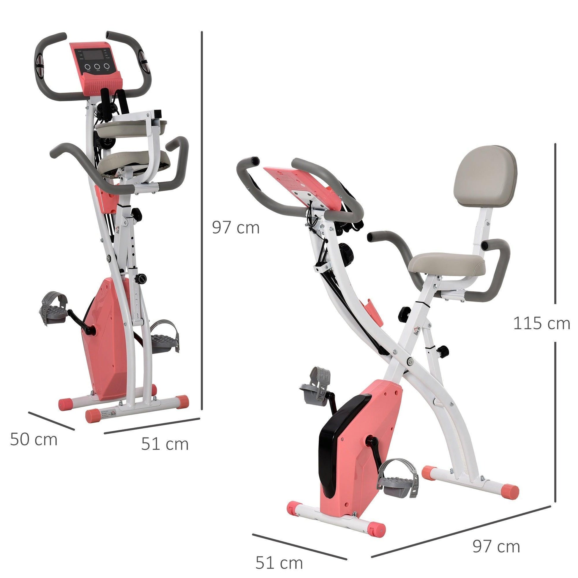 HOMCOM Foldable Exercise Bike with Arm Bands - Pink - ALL4U RETAILER LTD