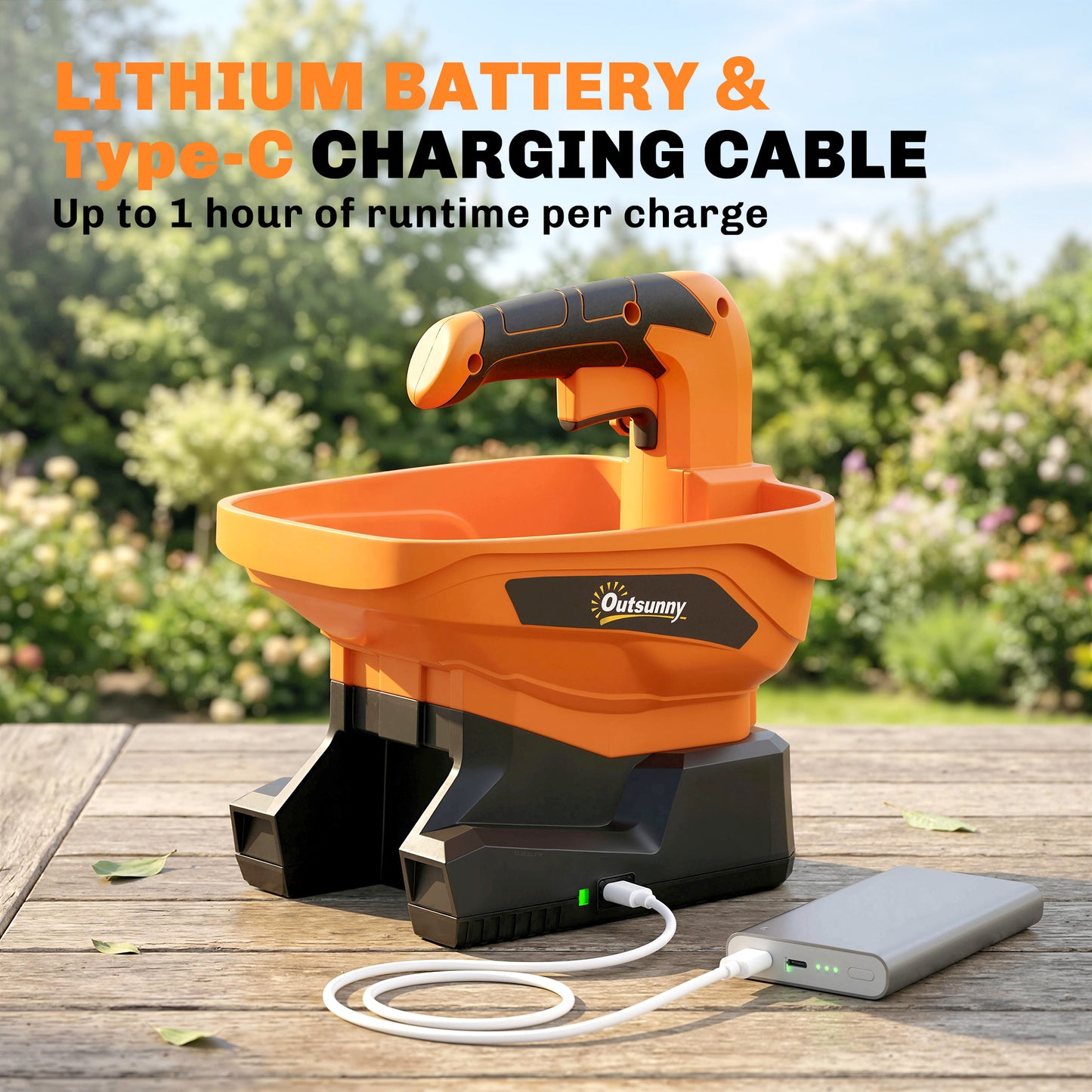 Outsunny Cordless Seed Spreader 3.3L Handheld With Adjustable Scatter Width And Flow USB Charging