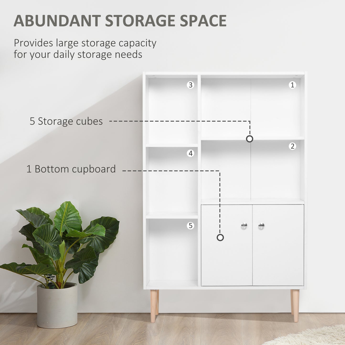 HOMCOM Modern White Wooden Bookcase with Open Shelves and Cupboard Storage - ALL4U RETAILER LTD