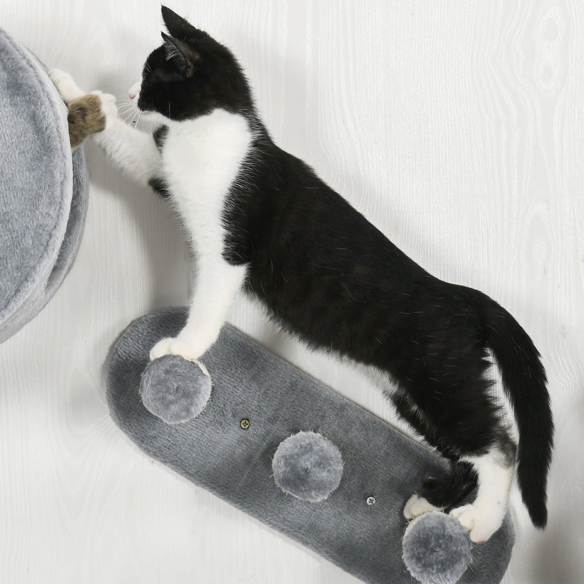 PawHut Cat Wall Furniture with Platforms, Steps, Perch, Cat House - Grey - ALL4U RETAILER LTD