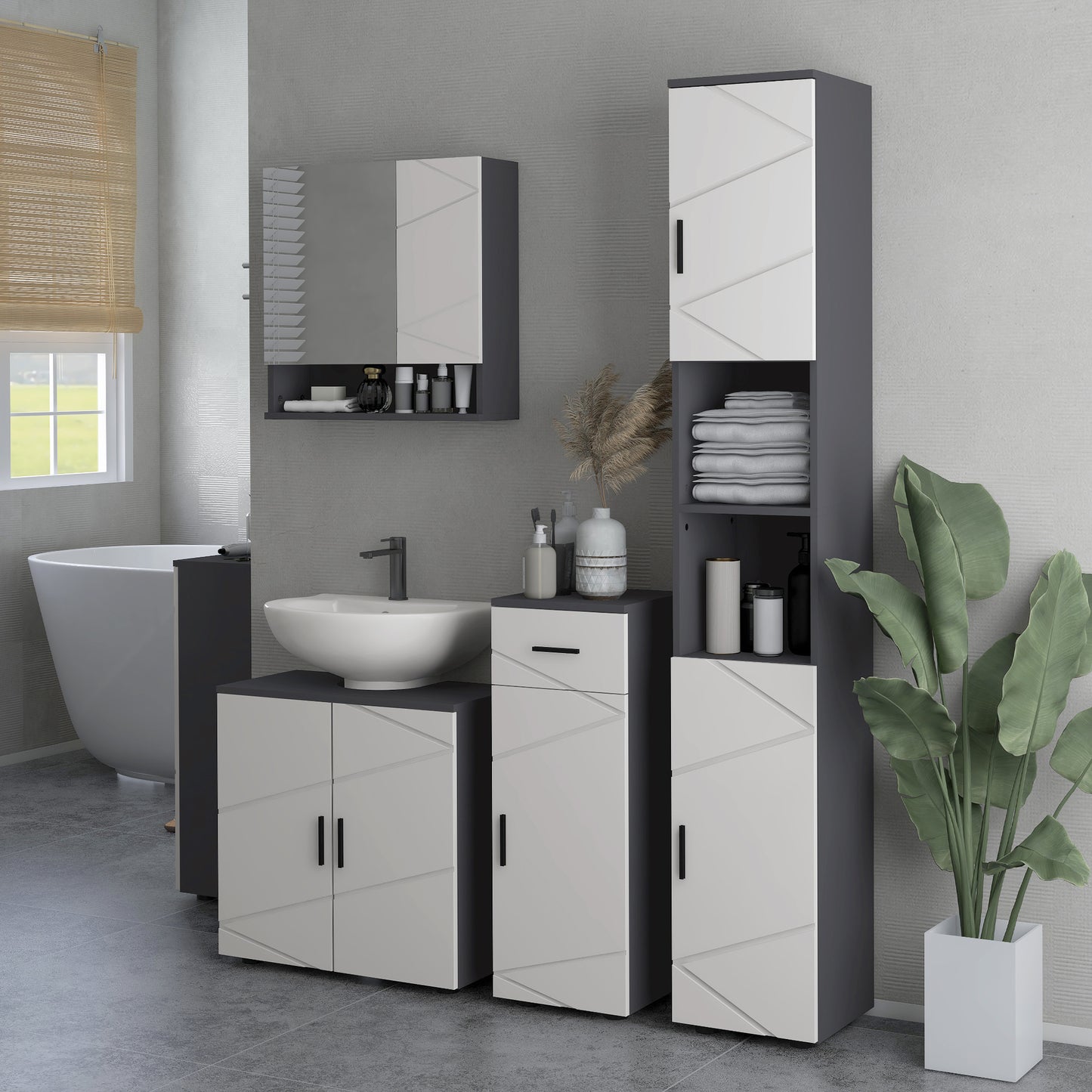 Kleankin Pedestal Sink Cabinet Bathroom Vanity Unit Floor Basin Storage Cupboard Double Doors Shelf 60 x 30 x 60 cm Light Grey - ALL4U RETAILER LTD