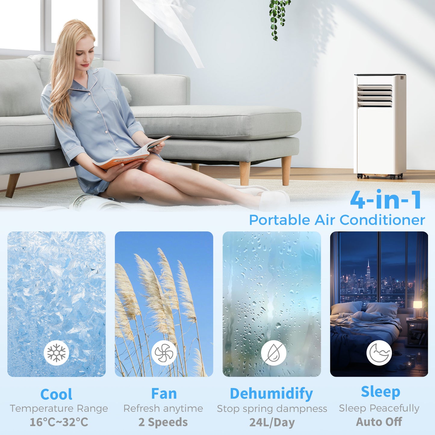 HOMCOM 9000 BTU Portable Air Conditioner 4 In 1 Unit Cooling Dehumidifier Fan Sleep Mode With WiFi Remote Control