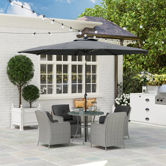 Outsunny 4 Seater Rattan Outdoor Dining Set With Round Table Parasol And Cushions Light Grey
