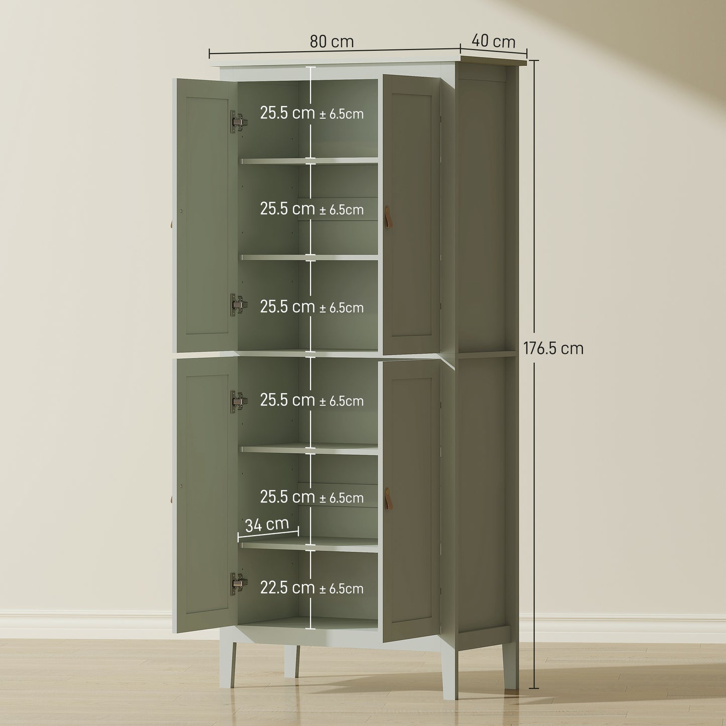 HOMCOM Tall Pantry Cupboard With Motion Sensor LED Light Green Cabinet With Adjustable Shelves And Three Colour Options