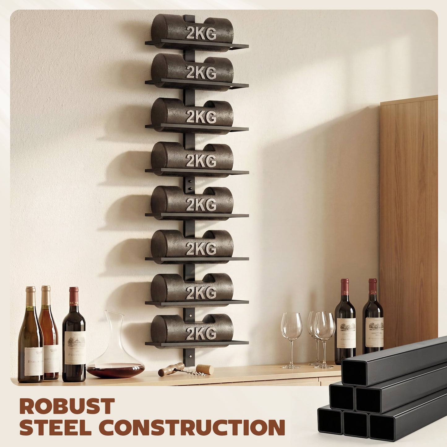HOMCOM Wall Mounted 8 Tier Metal Wine Rack Display Holder For Kitchen Black Space Saver