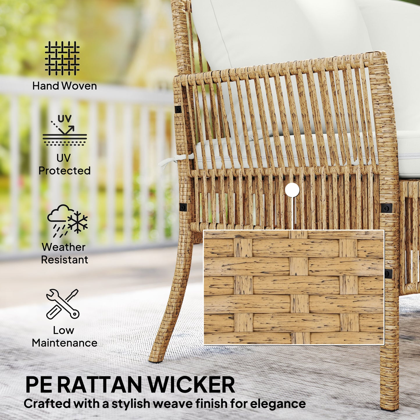 Outsunny 3 Piece Rattan Garden Furniture Set With Corner Sofa, Chaise Lounge And Glass Coffee Table, Cushions