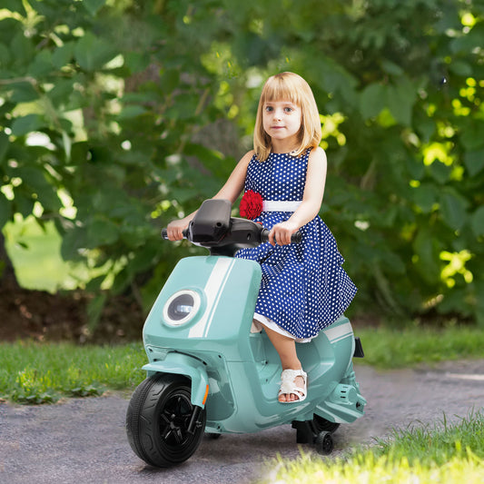 AIYAPLAY 6V Kids Electric Motorbike with Headlight & Music - Green, Training Wheels for Ages 18-36 Months