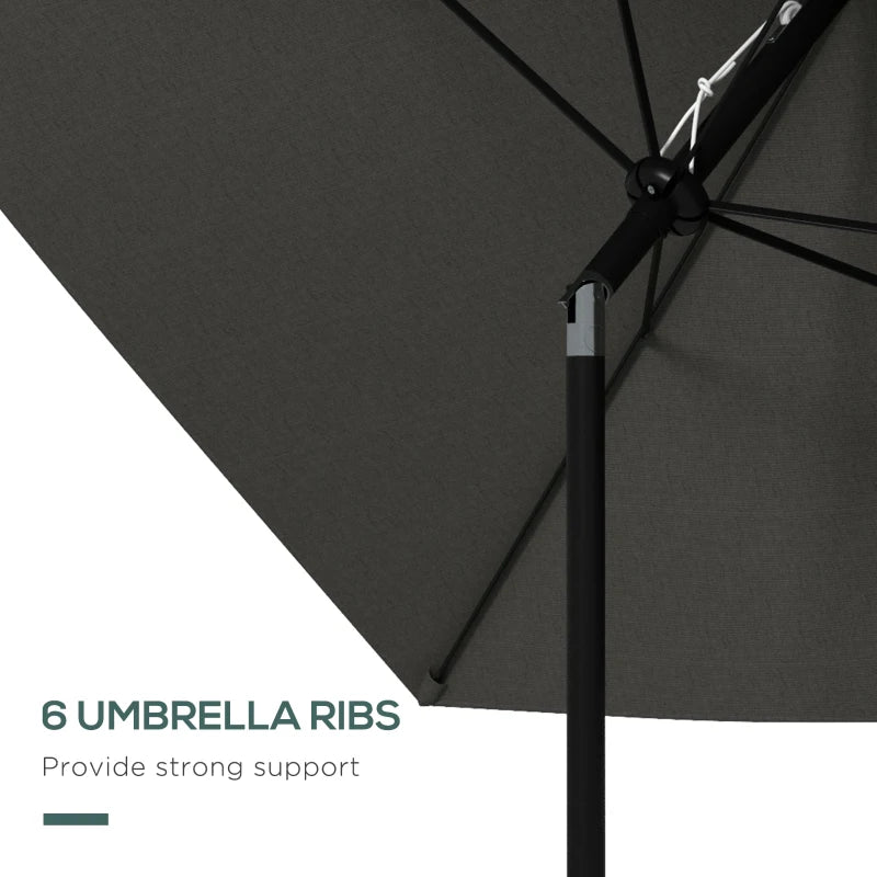 Outsunny 2 x 3m Rectangular Garden Parasol Umbrella - Dark Grey | Outdoor Market Sun Shade with Crank, Push Button Tilt, Aluminium Pole, 6 Ribs