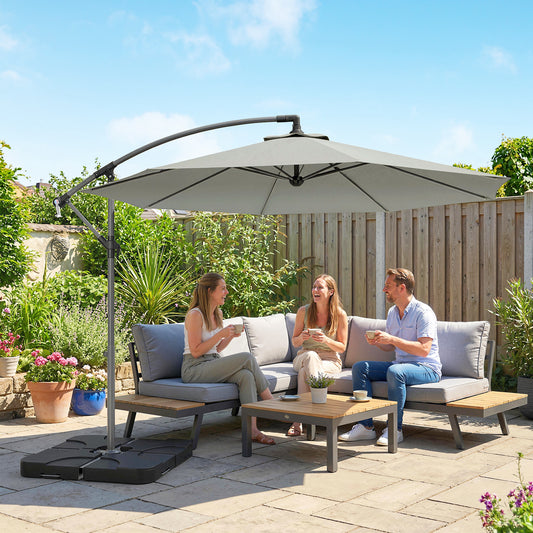 Outsunny 3m Overhanging Cantilever Parasol With Base Weights And Cover In Light Grey