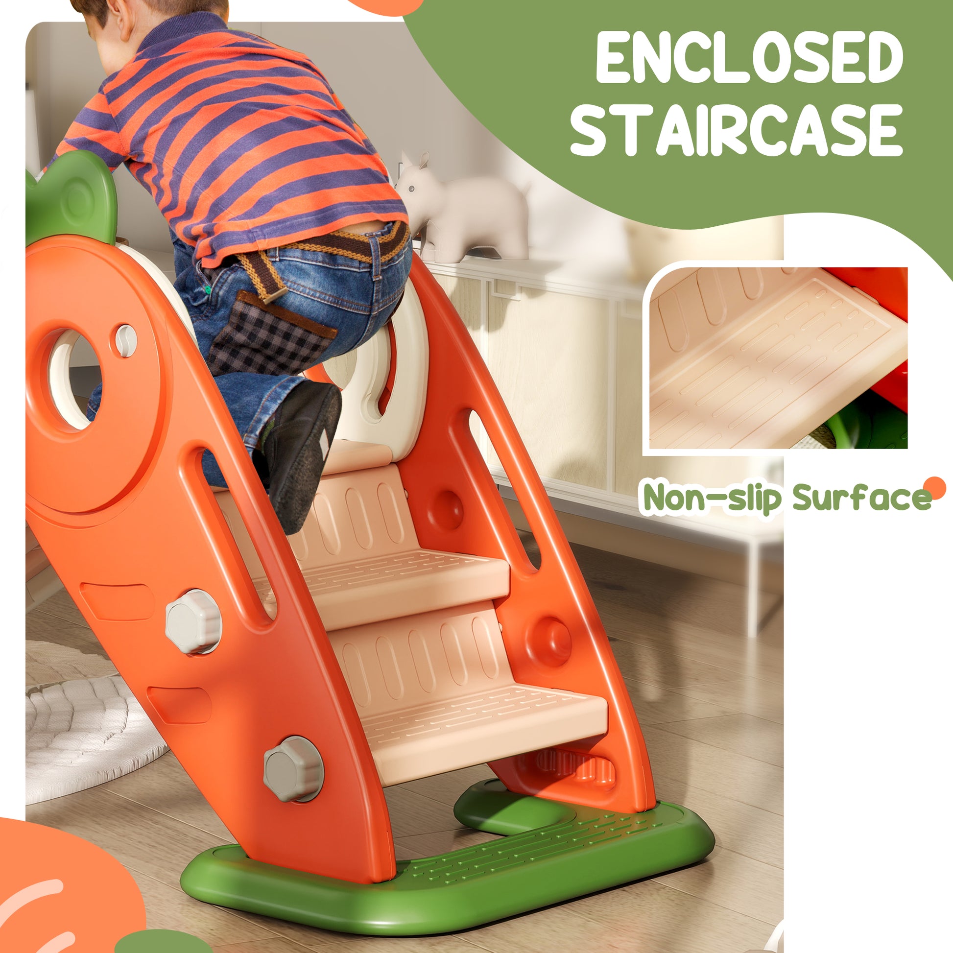 AIYAPLAY Toddler-Friendly 3-in-1 Foldable Slide with Basketball Hoop and Climber - Carrot Design for Ages 1-3 - ALL4U RETAILER LTD