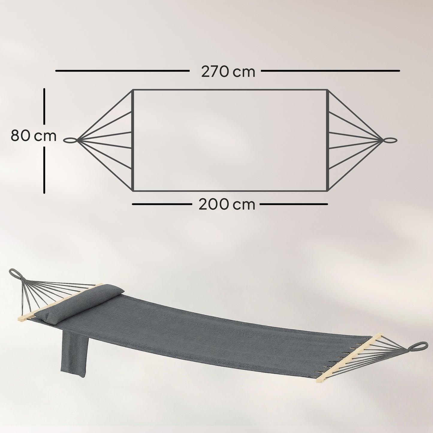 Outsunny Cotton Hammock Portable Swing With Headrest And Side Pocket For Outdoor Relaxation Dark Gray