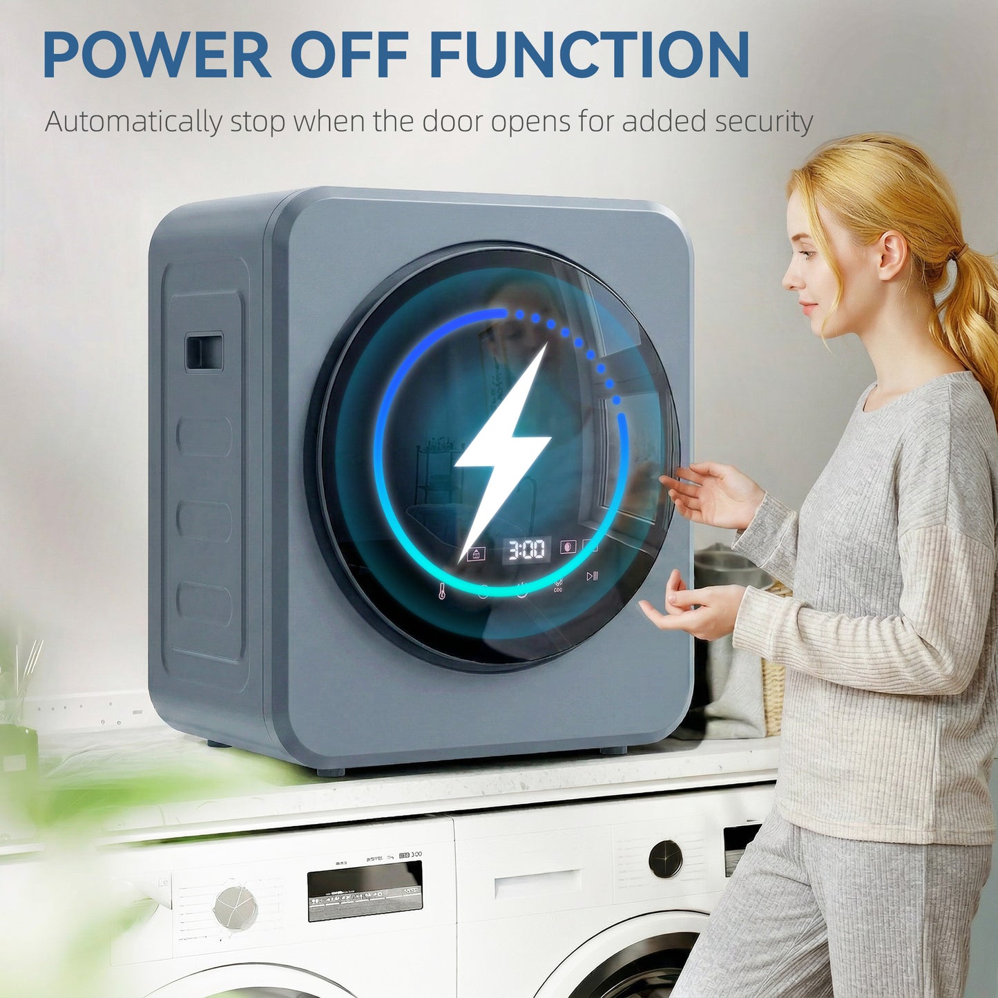 HOMCOM 4kg Vented Tumble Dryer With Stainless Steel Drum 800W Compact Front Freestanding Grey Sterilising Cycle