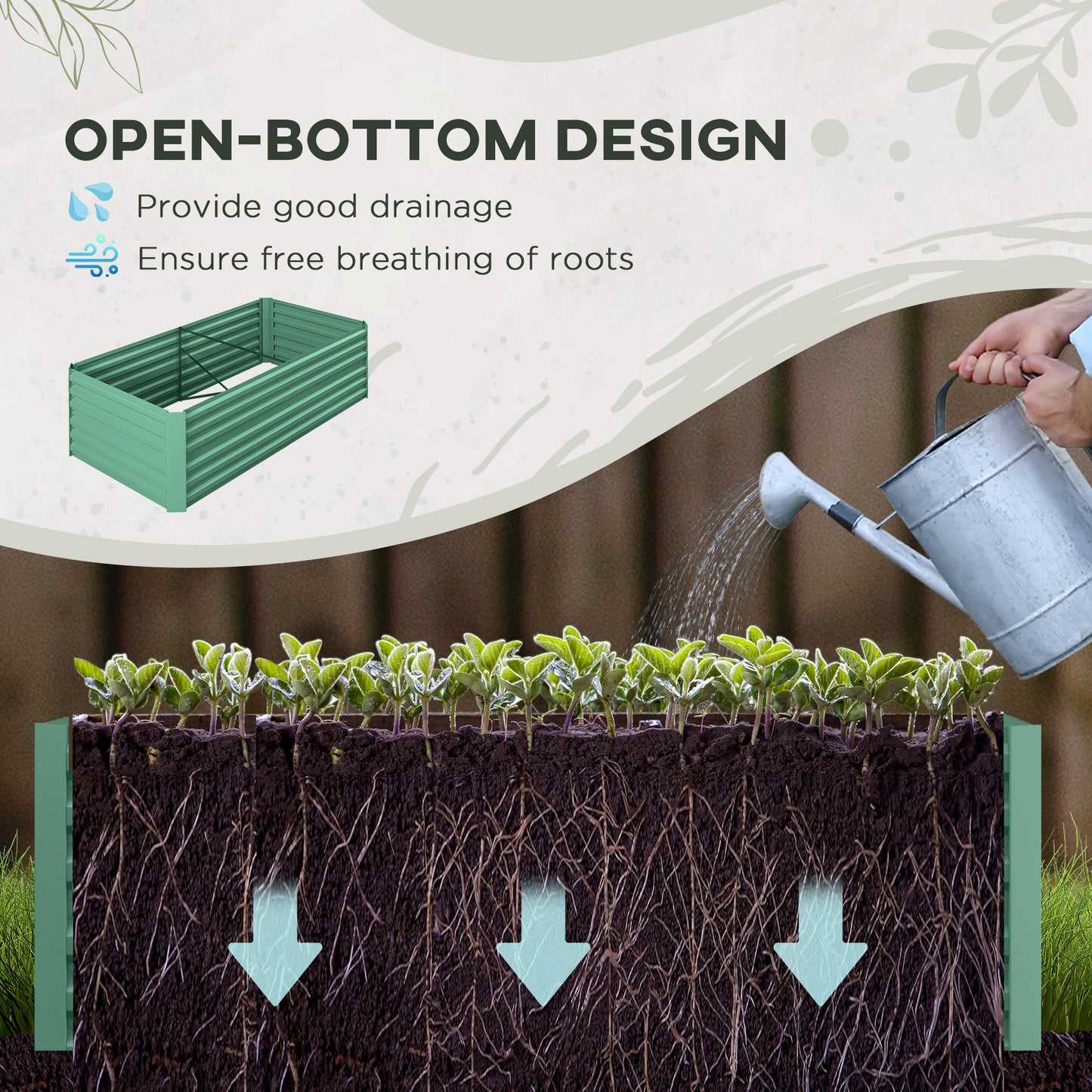 Outsunny Raised Garden Beds Galvanised Steel Outdoor Planters With Multi Reinforced Rods 180 x 90 x 59 Cm Light Green