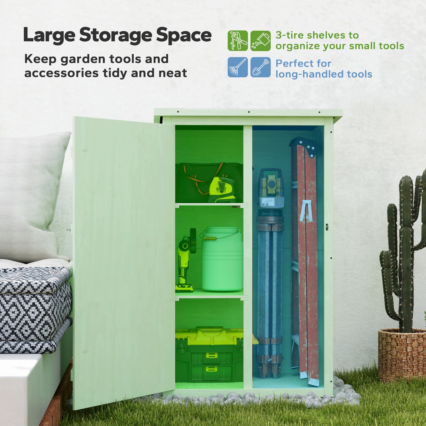 Outsunny Wooden Small Garden Shed With Shelves And Bolt Latch For Compact Tool Storage 75L x 56W x 115H CM Green