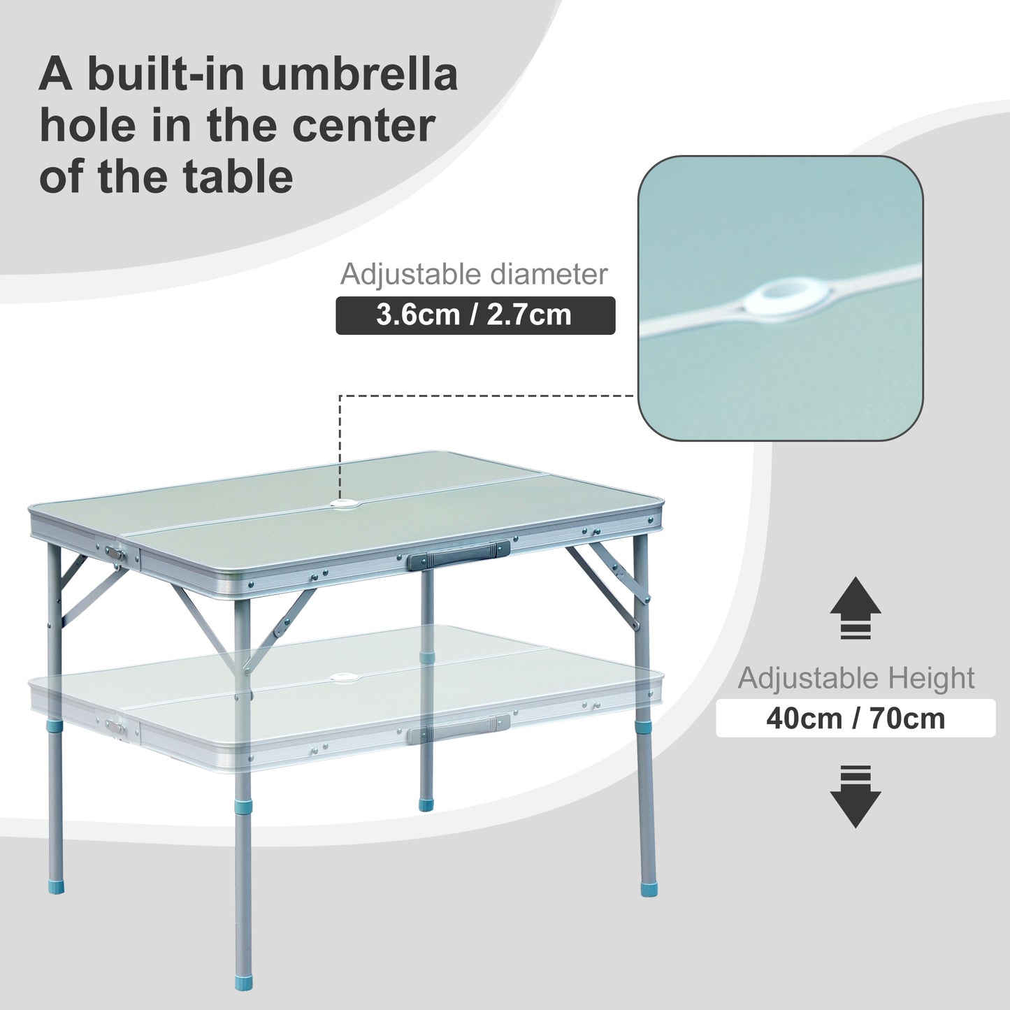 Outsunny Portable 3-Piece Folding Picnic Table and Bench Set for Outdoor Use - Lightweight Aluminum with Umbrella Hole - ALL4U RETAILER LTD