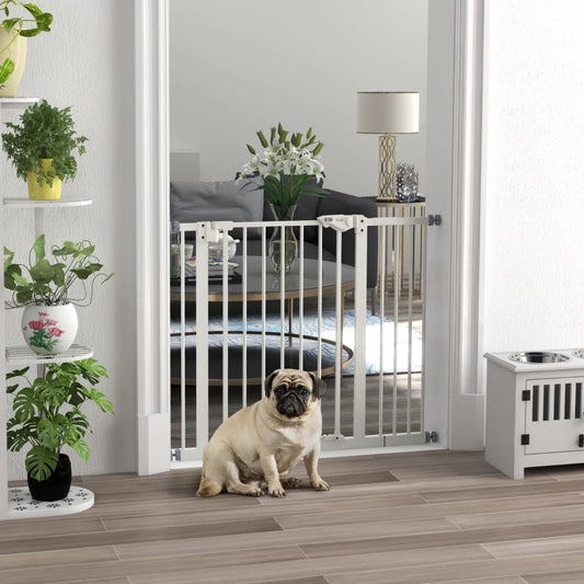 PawHut Metal Adjustable Dog Gate, White, Expands from 74cm to 94cm - Secure Containment for Pets, Easy Installation - Ideal for Home Safety