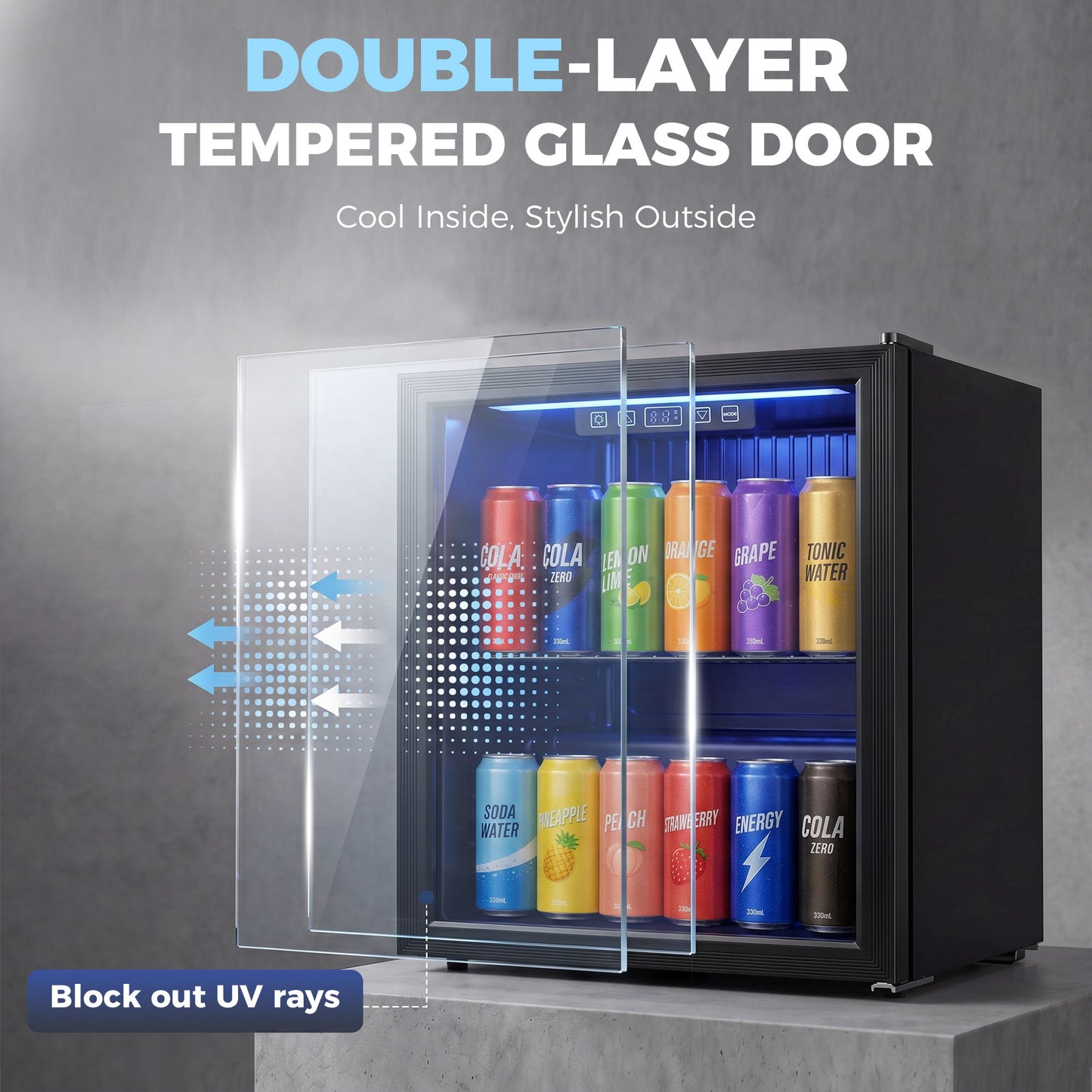 HOMCOM 50L Drinks Fridge 48 Can Under Counter Freestanding Beer Fridge With LED Light