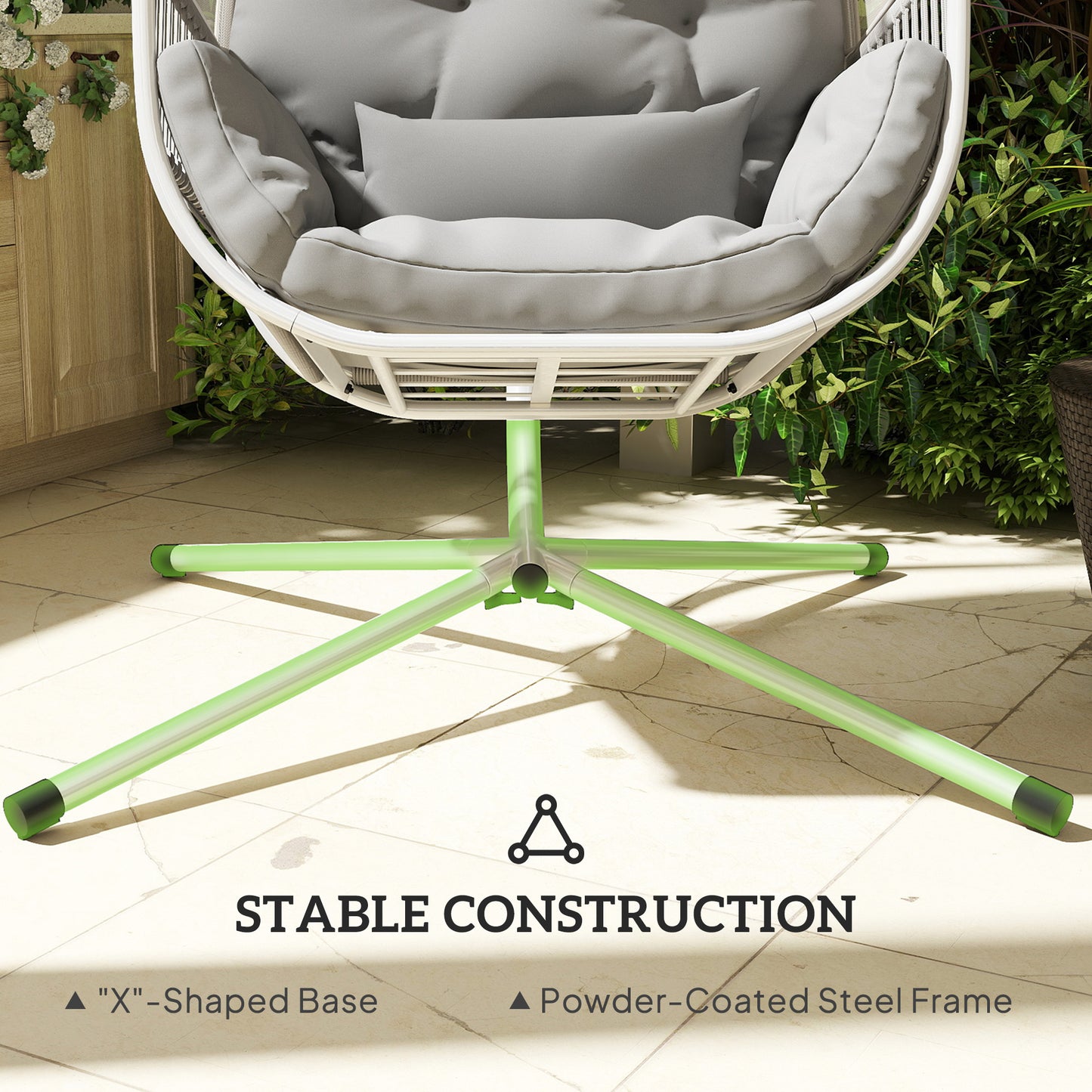 Outsunny Hanging Egg Chair With Cushion Light Grey Outdoor Patio Lounge Chair With Powder Coated Steel Frame